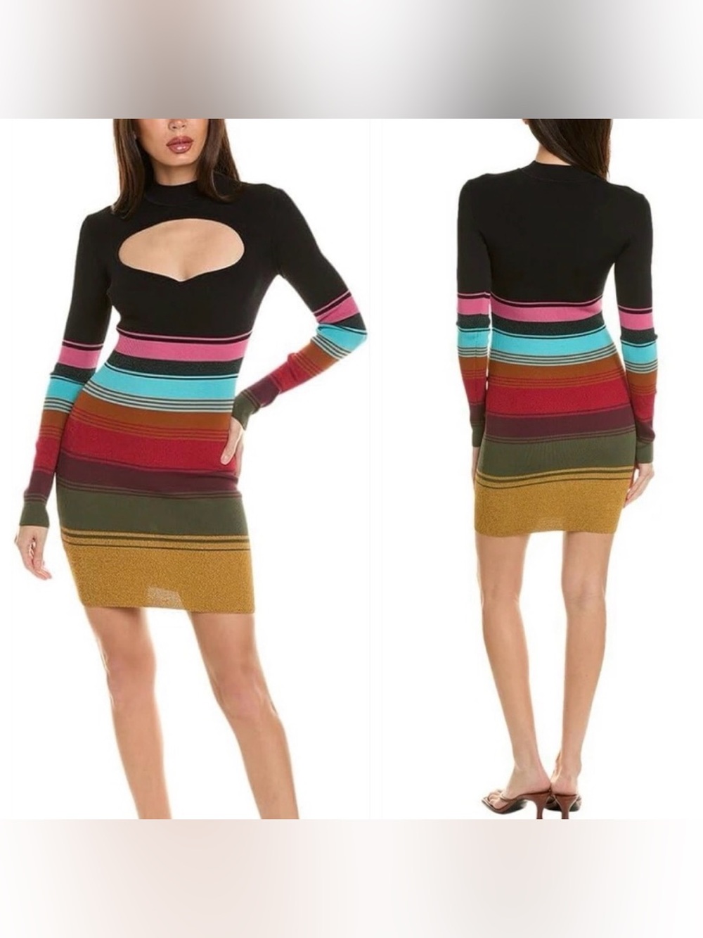 STAUD Multicolor Stripe Cutout Chest Stretchy Clara Mini Dress Size XS